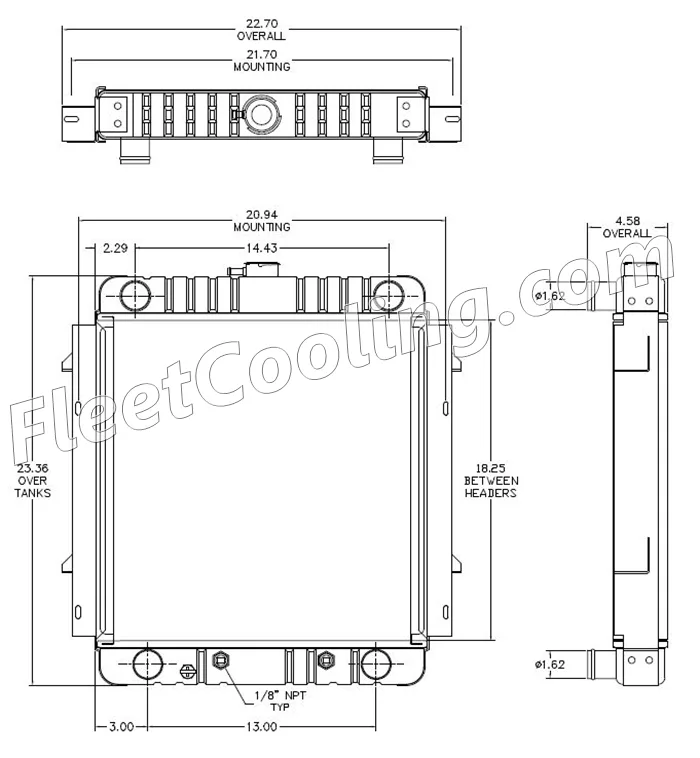 Airport Tug Radiator - Solder On Tank 437092S
